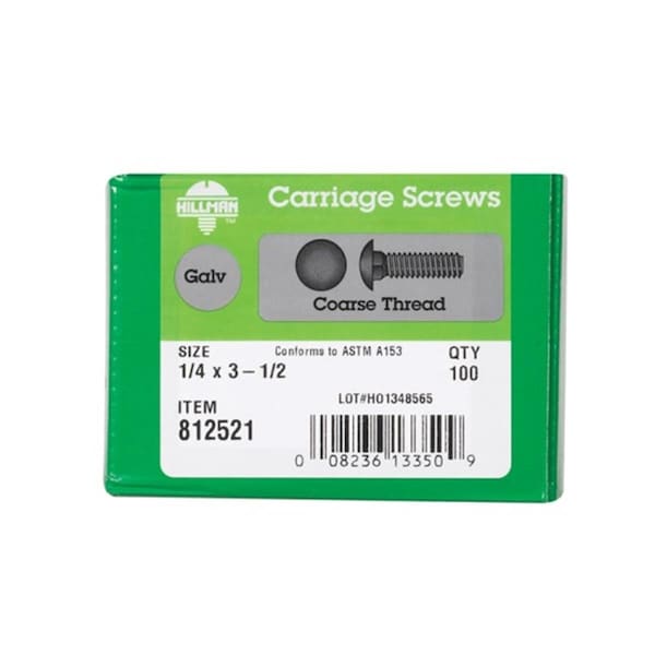 Hillman 812521 0.25 x 3.5 in. Hot Dipped Galvanized Carriage Screw Bolt 55248 - main